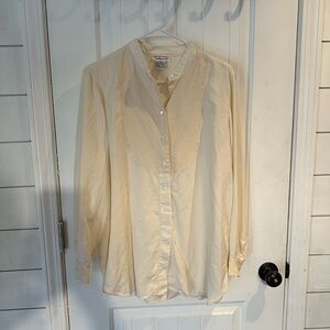 Talbots Regal Regency Vintage 90s Bottle Blouse 100% Silk, Button-Up Cream